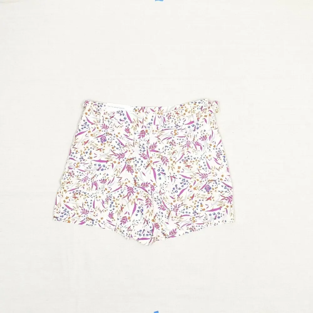 NEW Ann Taylor Women The Tie Waist Short Chino Floral Viscose Multicolor Size M